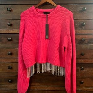 House of Harlow 1960 | Fuchsia Hot Pink Sweater Rhinestone Detail | NWT | Sz XL
